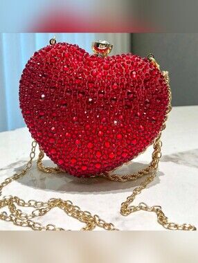 Sparkly Red Heart Evening Clutch, Prom Wedding Guest Anniversary Party Bag